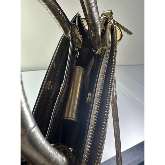 Michael Kors Gold Karla Satchel Shoulder Bag Handbag Purse Embossed Leather - Picture 10 of 16